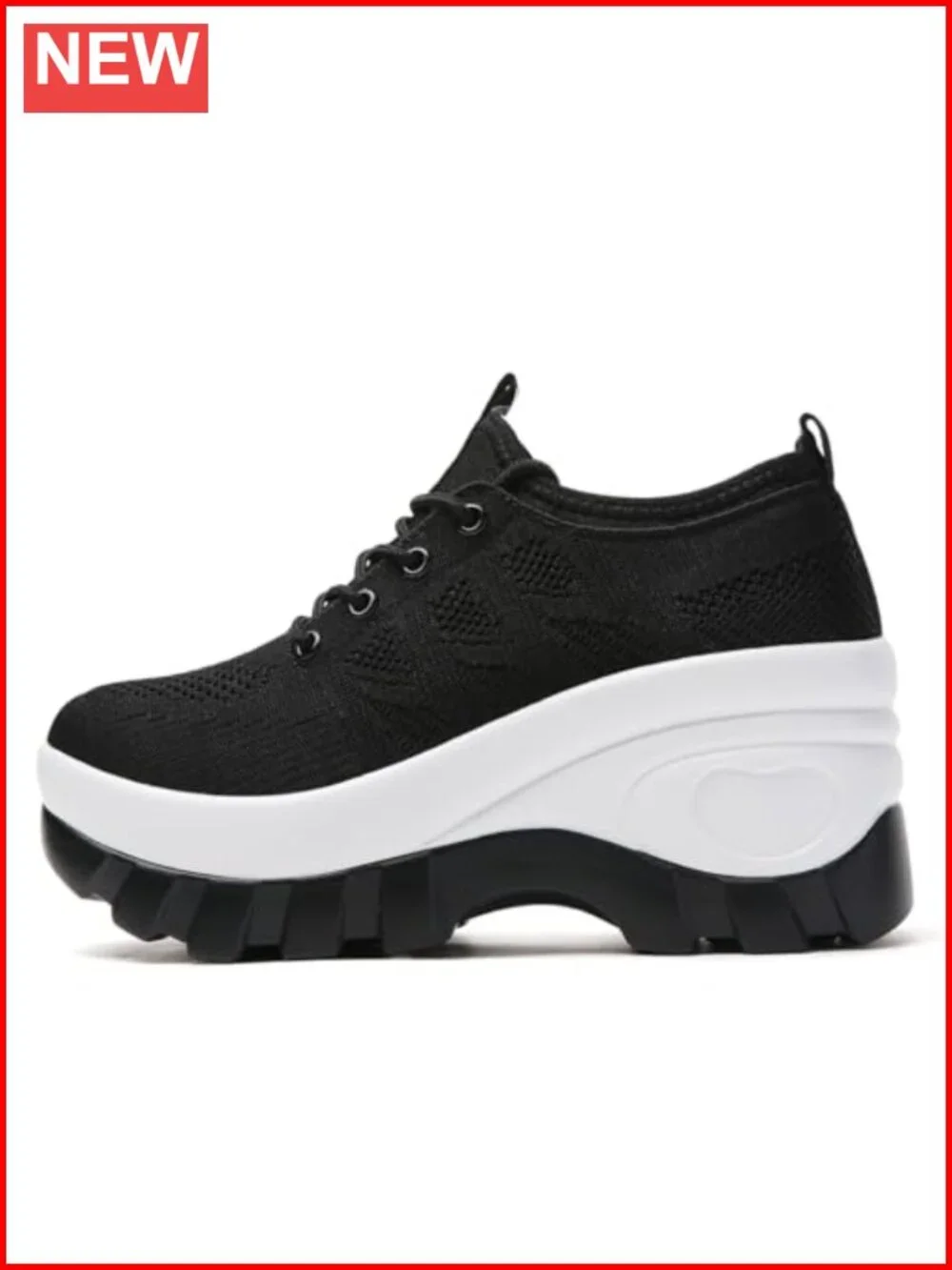 Chunky Platform Orthopedic Walking Shoes Knitted Breathable Lace Up Lug Sole